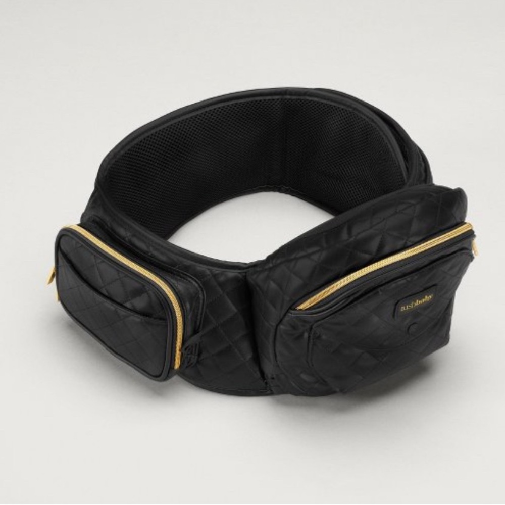 Tushbaby Hip Seat Baby Carrier - Vegan Leather Black & Gold